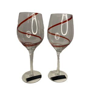 Rowley Red Swirl Stemmed Wine Glasses Lg Bordeaux Valentine’s Day
